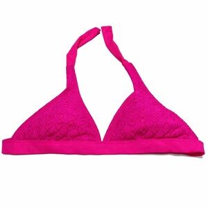 Pink Crochet Bikini Top Joe Boxer Triangle Halter Padded Swim Top - Size Small